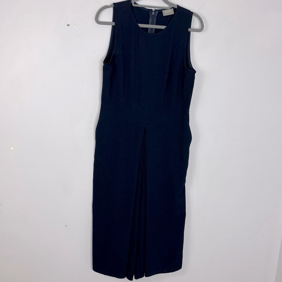 Oasis Size US 10 Navy Blue Cropped Pleated Wide Leg Jumpsuit - Picture 1 of 6